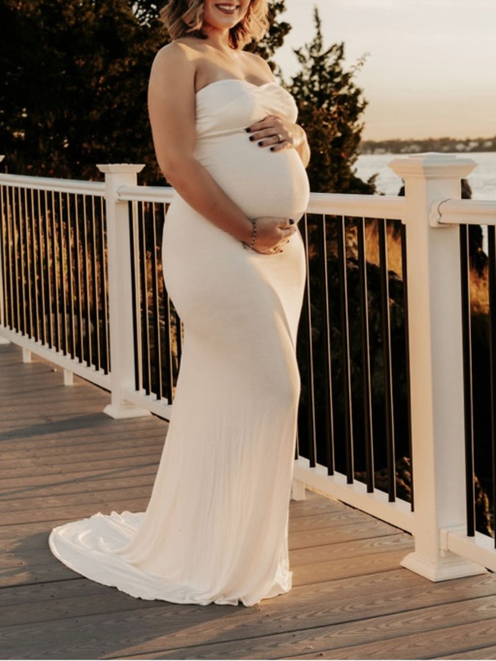 Elegant Strapless Maternity Gown in Ivory